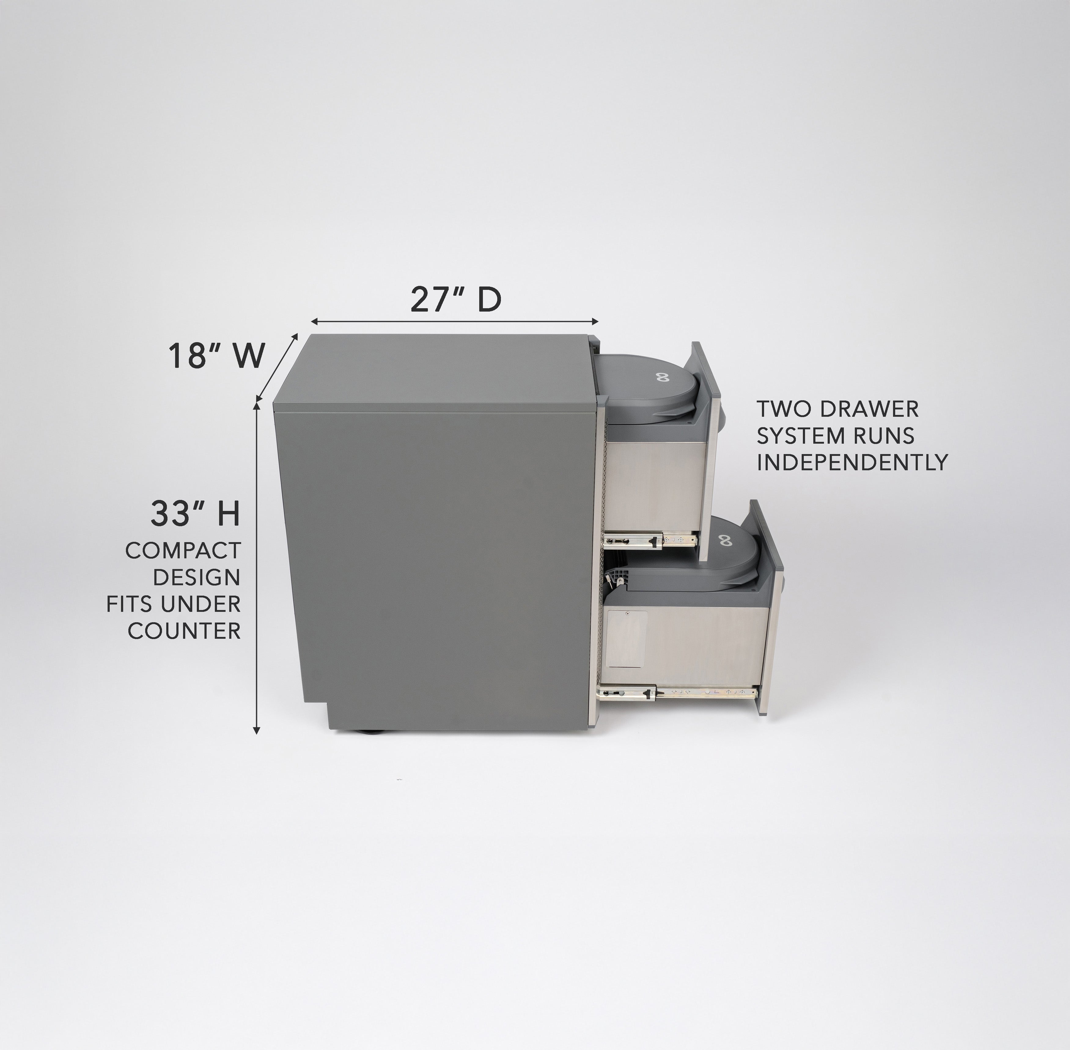 The FC-75 has a compact design that fits under most counters: 33"H x 18"W x 27"D