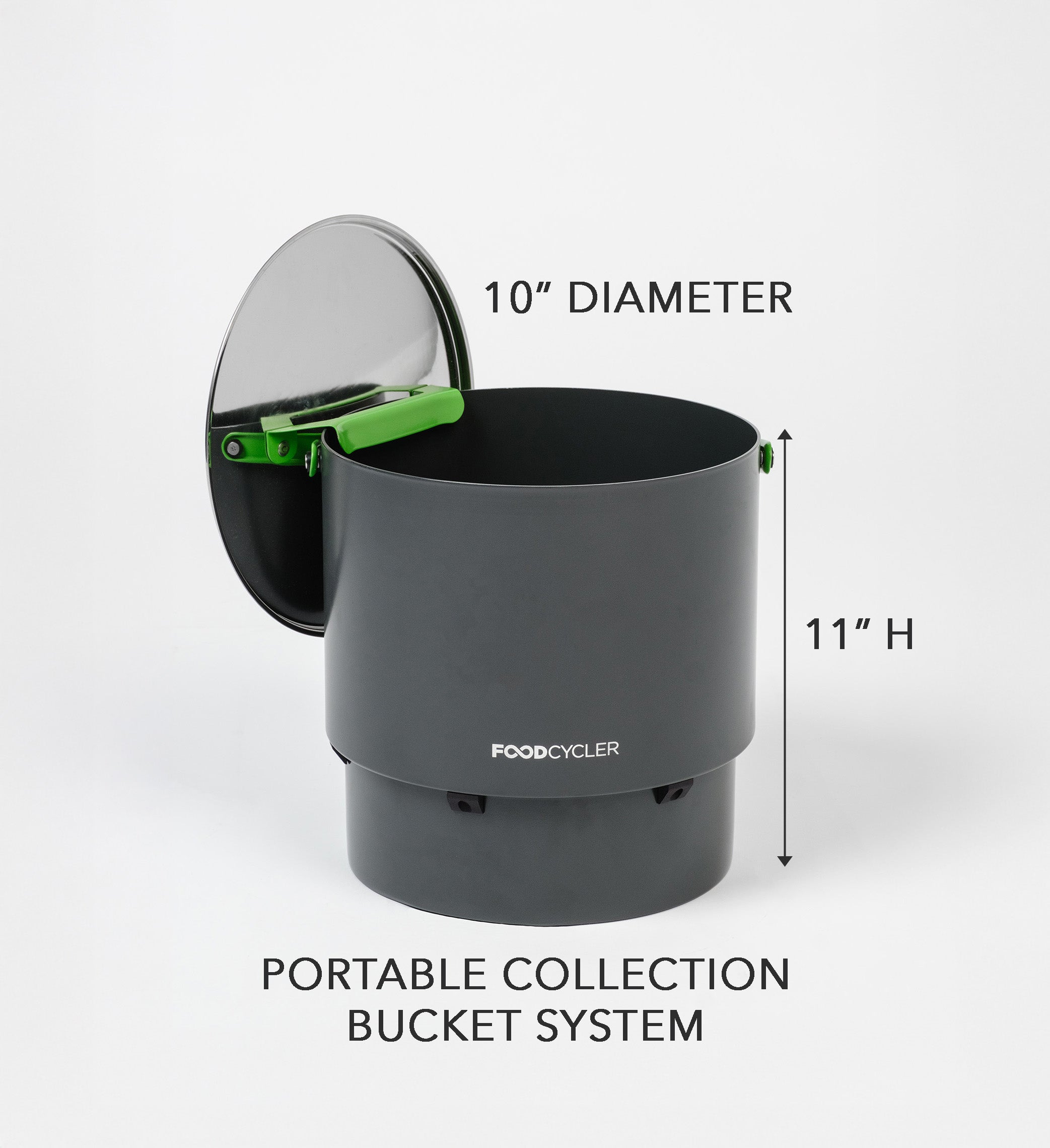 Portable Collection Bucket System with a 10" diameter and 11" tall.